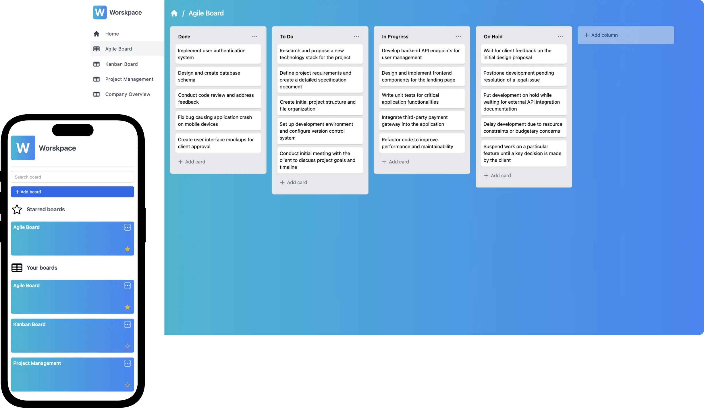 Image of a Vue single page applications for for boards and cards management